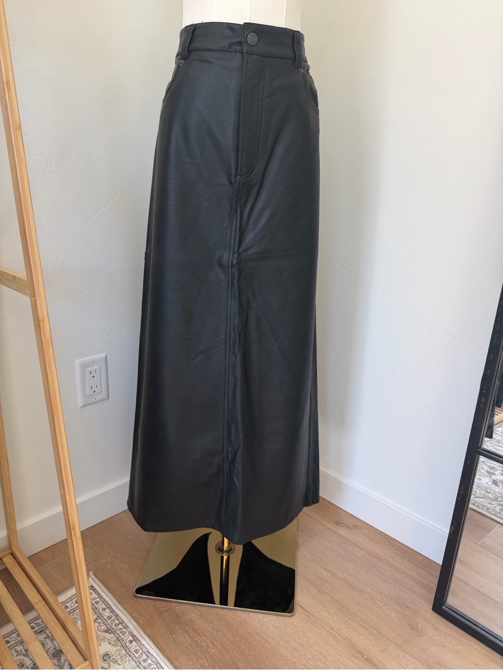 Free People Black Faux Leather Maxi Skirt